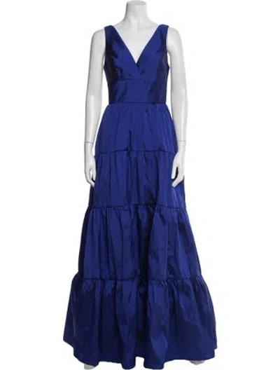 Pre-owned Amsale V-neck Long Dress In Blue