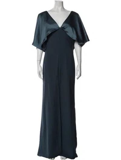 Pre-owned Amsale V-neck Long Dress In Blue