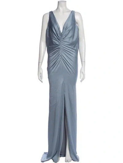 Pre-owned Amsale V-neck Long Dress In Blue