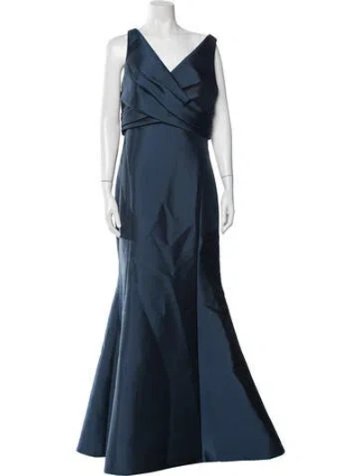 Pre-owned Amsale V-neck Long Dress In Blue