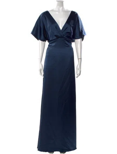 Pre-owned Amsale V-neck Long Dress In Blue