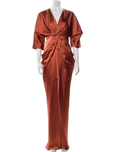 Pre-owned Amsale V-neck Long Dress In Brown