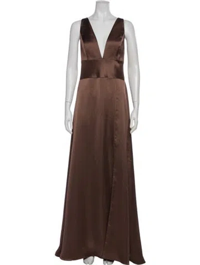 Pre-owned Amsale V-neck Long Dress In Brown
