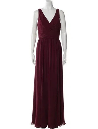 Pre-owned Amsale V-neck Long Dress In Burgundy