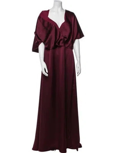 Pre-owned Amsale V-neck Long Dress In Burgundy