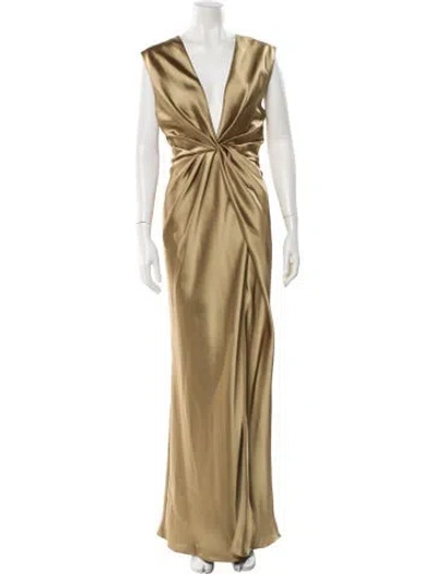Pre-owned Amsale V-neck Long Dress In Gold