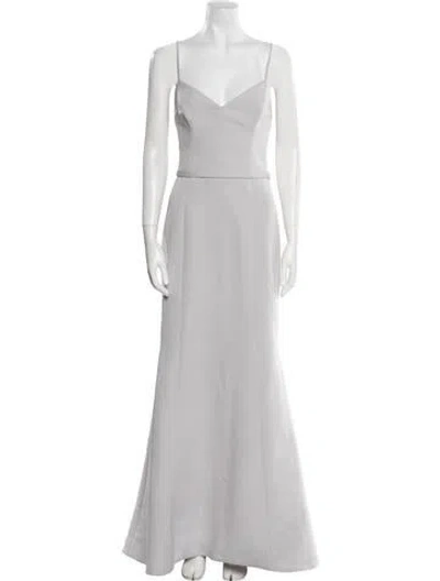 Pre-owned Amsale V-neck Long Dress In Gray