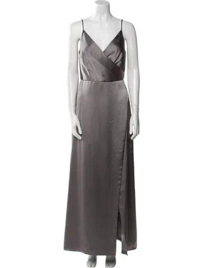 Pre-owned Amsale V-neck Long Dress In Gray
