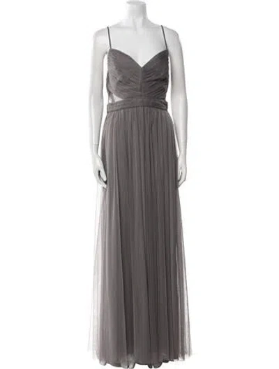 Pre-owned Amsale V-neck Long Dress In Gray