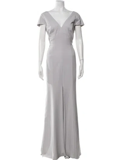 Pre-owned Amsale V-neck Long Dress In Gray