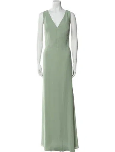 Pre-owned Amsale V-neck Long Dress In Green