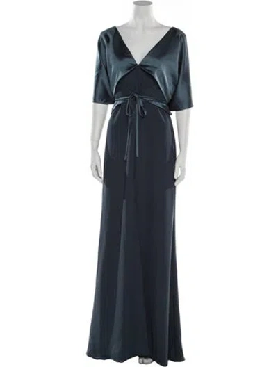 Pre-owned Amsale V-neck Long Dress In Green