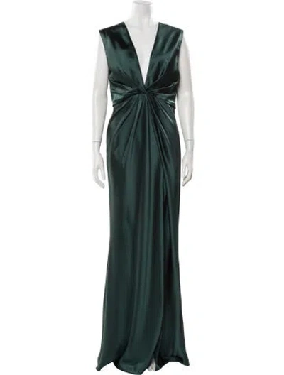 Pre-owned Amsale V-neck Long Dress In Green