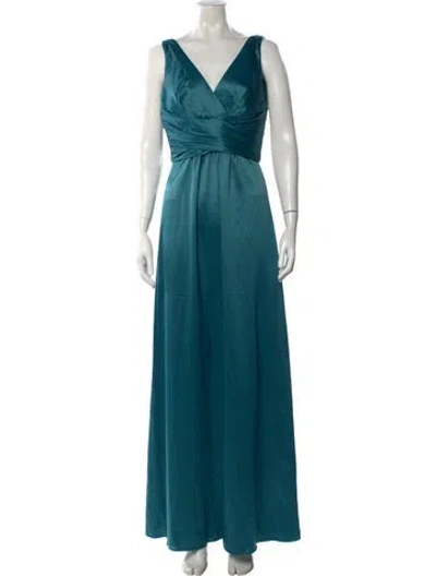 Pre-owned Amsale V-neck Long Dress In Green