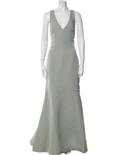 Pre-owned Amsale V-neck Long Dress In Green