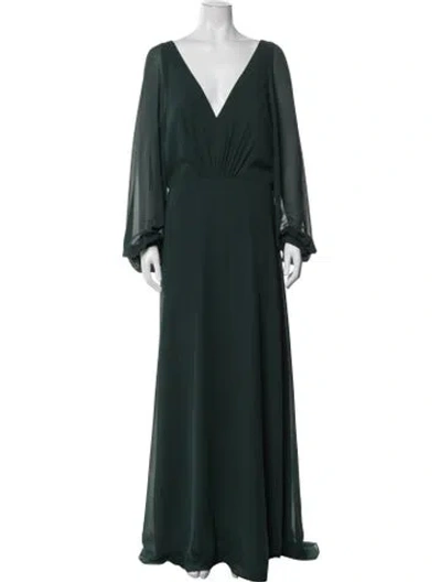 Pre-owned Amsale V-neck Long Dress In Green