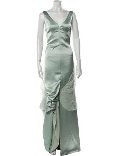 Pre-owned Amsale V-neck Long Dress In Green
