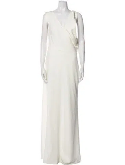 Pre-owned Amsale V-neck Long Dress In Neutral