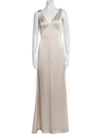 Pre-owned Amsale V-neck Long Dress In Neutral