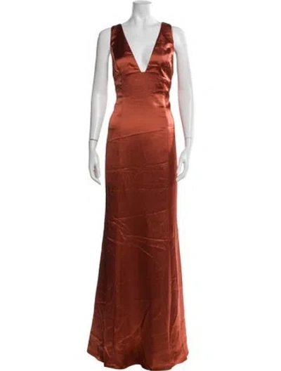 Pre-owned Amsale V-neck Long Dress In Orange