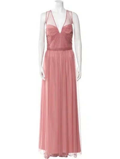 Pre-owned Amsale V-neck Long Dress In Pink