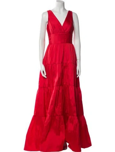 Pre-owned Amsale V-neck Long Dress In Red