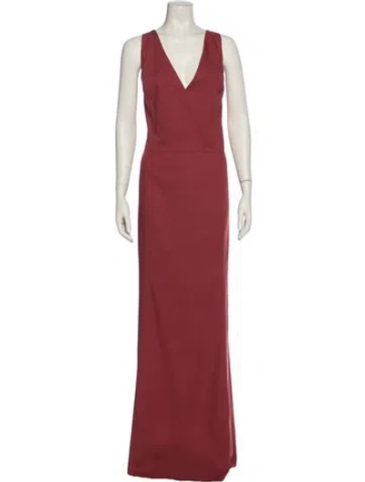 Pre-owned Amsale V-neck Long Dress In Red