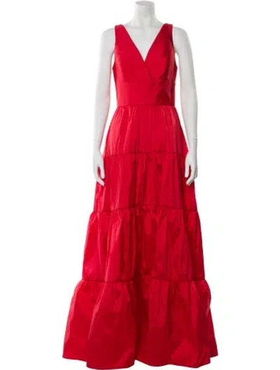 Pre-owned Amsale V-neck Long Dress In Red