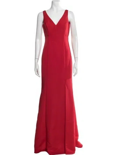 Pre-owned Amsale V-neck Long Dress In Red