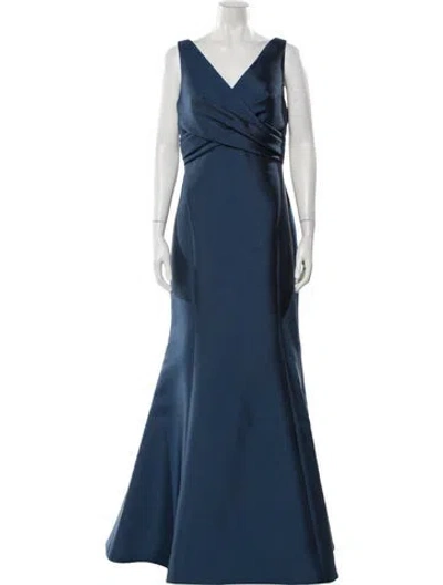 Pre-owned Amsale V-neck Long Dress W/ Tags In Blue