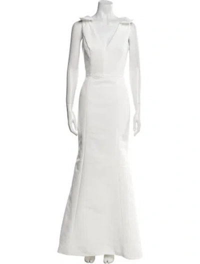 Pre-owned Amsale V-neck Long Dress In White