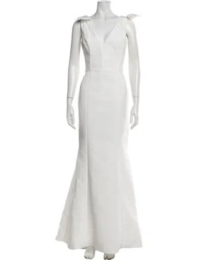 Pre-owned Amsale V-neck Long Dress In White