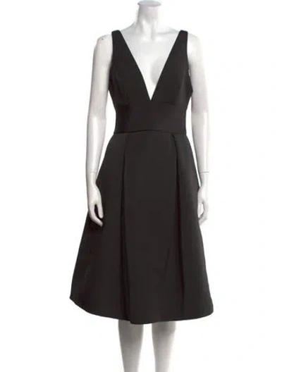 Pre-owned Amsale V-neck Midi Length Dress In Black