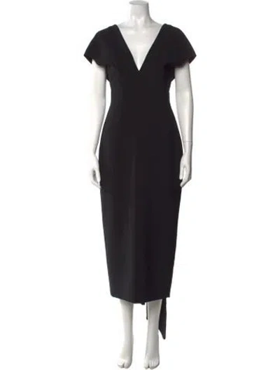 Pre-owned Amsale V-neck Midi Length Dress In Black