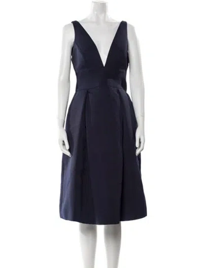 Pre-owned Amsale V-neck Midi Length Dress In Blue