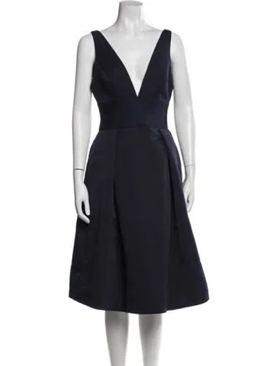 Pre-owned Amsale V-neck Midi Length Dress In Blue