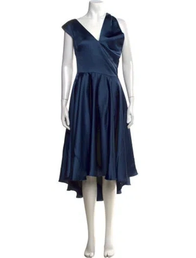 Pre-owned Amsale V-neck Midi Length Dress In Blue