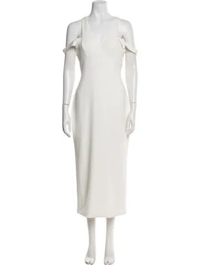 Pre-owned Amsale V-neck Midi Length Dress In Neutral