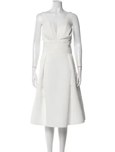 Pre-owned Amsale V-neck Midi Length Dress In Neutrals