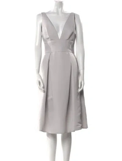 Pre-owned Amsale V-neck Midi Length Dress W/ Tags In Gray