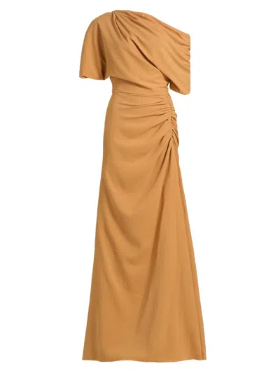 Amsale Women's Asymmetric Ruched A-line Gown In Brown