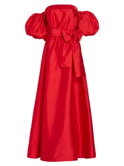 Amsale Women's Belted Taffeta Off-the-shoulder Gown In Red
