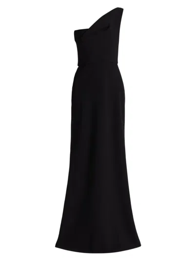 Amsale One Shoulder Draped Gown In Black