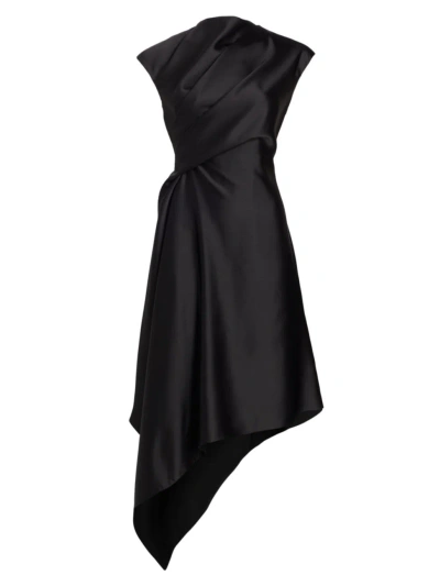 Amsale Women's Draped Satin Asymmetric Cocktail Dress In Black