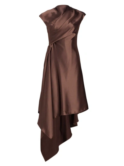 Amsale Women's Draped Satin Asymmetric Cocktail Dress In Truffle