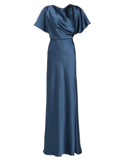 Amsale Fluid Satin Relaxed Drape Gown In French Blue