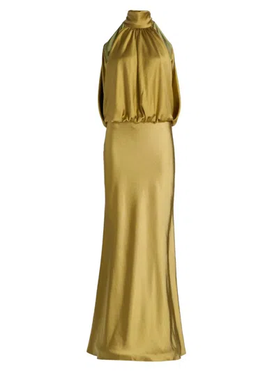 Amsale Women's Draped Satin Halterneck Gown In Green