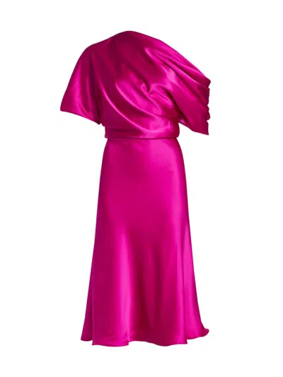 Amsale Women's Draped Satin One-shoulder Midi-dress In Pink