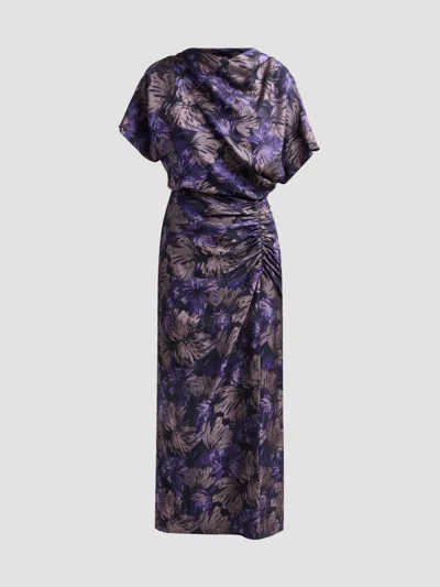 Amsale Women's Floral Jacquard Draped Midi Dress In Amethyst Multi