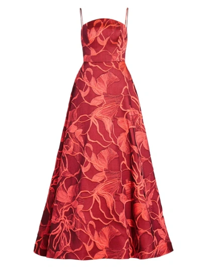 Amsale Women's Floral Jacquard Sleeveless Gown In Coral Black